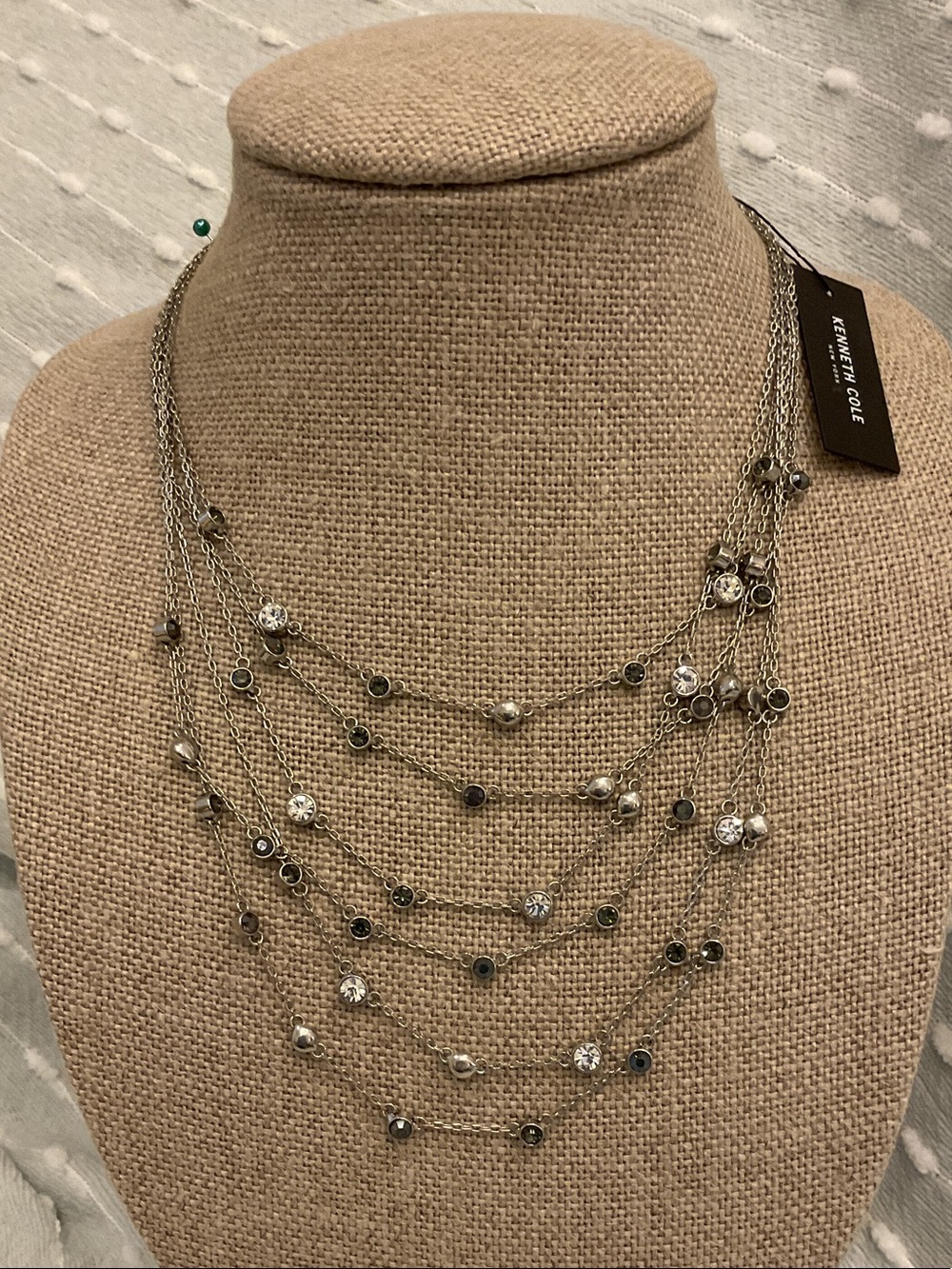Kenneth Cole Layered Silver-Tone Necklace with Crystal Accents